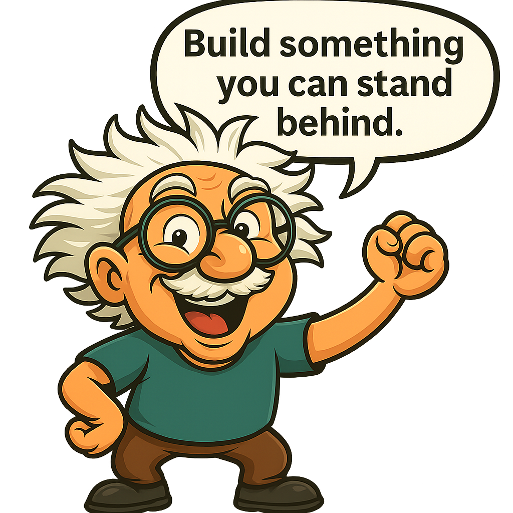 An expressive cartoon professor giving advice on what makes a coaching program effective and sustainable.