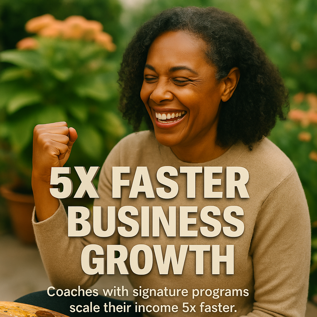 A celebratory female coach raising her fist in triumph, symbolizing the success of her high-converting coaching program.
