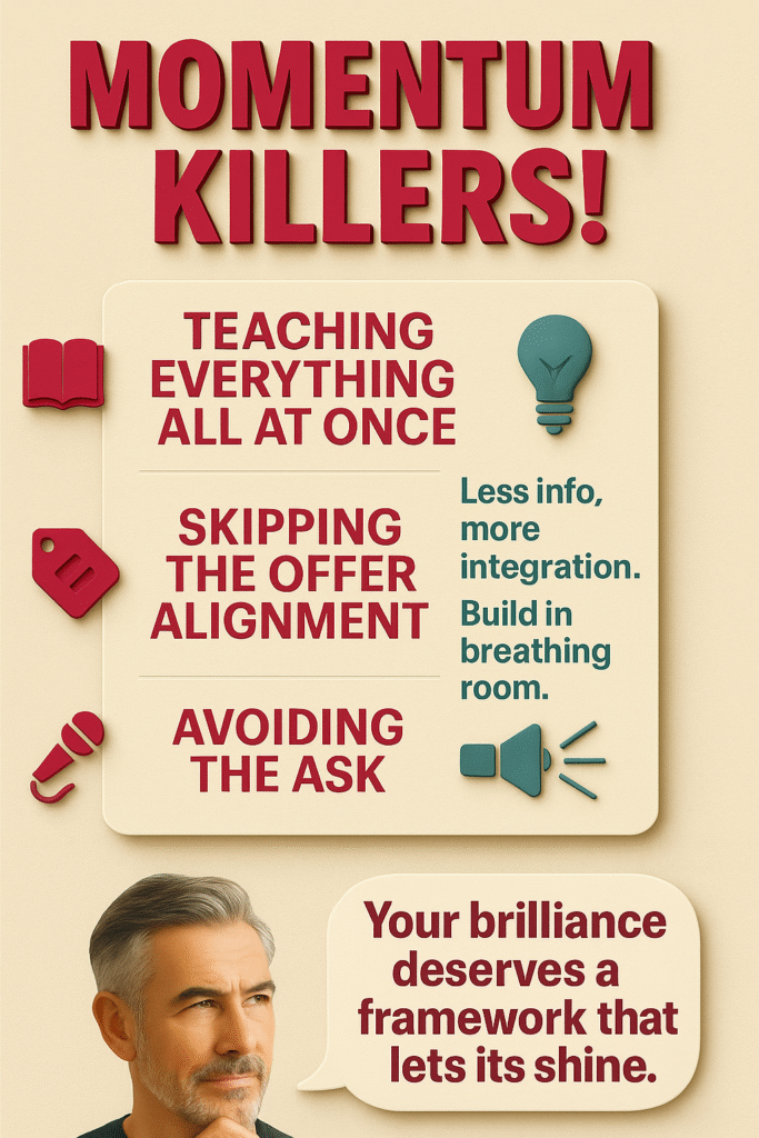 A chart-style infographic outlining common mistakes that sabotage a coaching program’s growth and conversions.