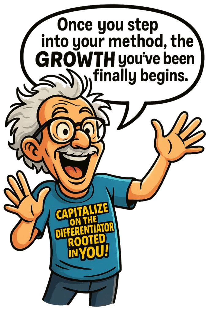 A coaching diagram on a laptop screen explaining how a repeatable coach method leads to consistent client acquisition.